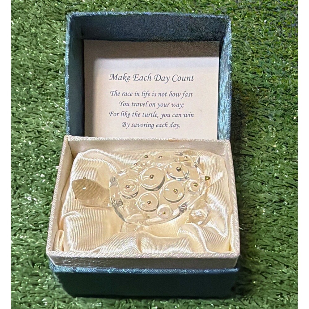 Glass Turtle Figurine w/ Gift Box & "Make Each Day Count" Card